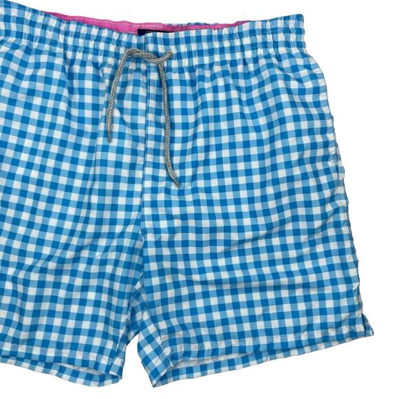 Michaels Swimwear Gingham Check Swim Trunk Shorts Blue White Size L - Picture 4 of 9